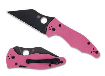 (Collectors Club #23) Spyderco Sprint Run  Yojimbo Folding Knife Pink G10 Handle S30V Plain Black Blade C85GPNBKP2