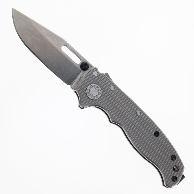 (Custom Black Hardware) Demko AD20.5 Folding Knife Textured Titanium Handle 3V Blade Steel Clip Point