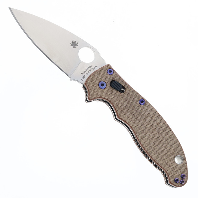 (Customized) Spyderco Manix 2 Folding Knife Brown Canvas Micarta Handle CRU-WEAR 101MPCW2