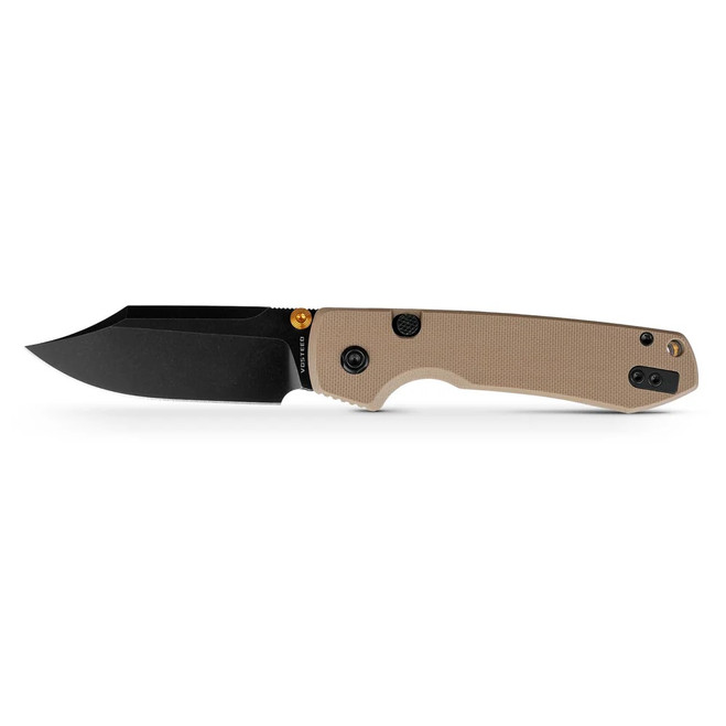 Vosteed Raccoon Folding Knife Sand G10 Handle 14C28N Bowie Plain Edge Black Stonewash Finish A2927