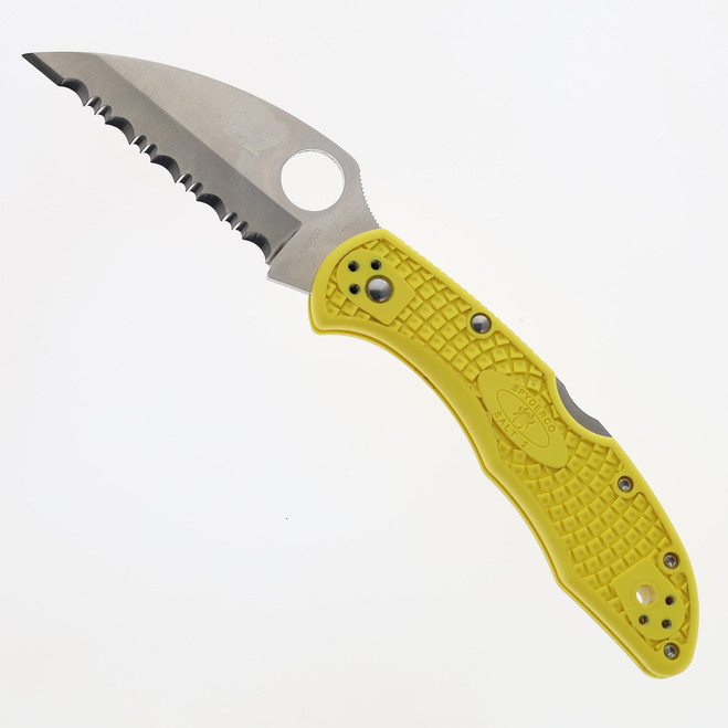(No Box) Spyderco Tasman Salt 2 Folding Knife Yellow FRN Handle H-1 Plain Edge 106SYL2