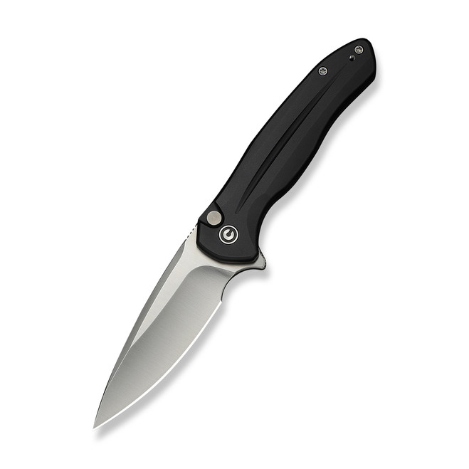 Civivi Button Lock Kitefin Folding Knife Black Aluminum Handle 14C28N Plain Edge Satin Finish C24091-1