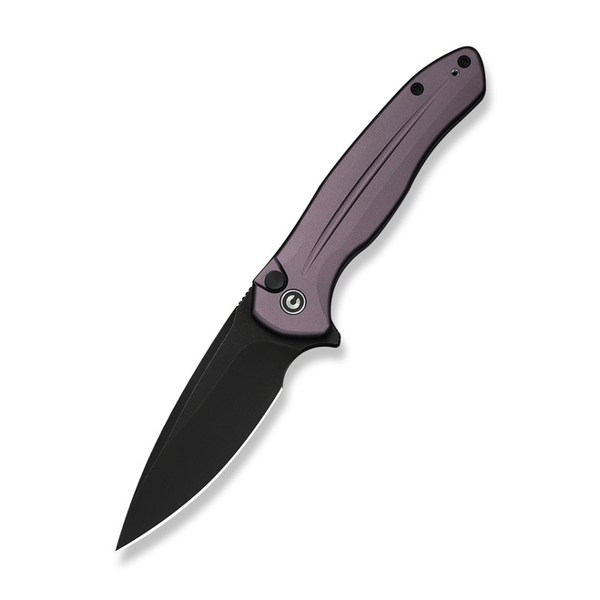 Civivi Button Lock Kitefin Folding Knife Purple Aluminum Handle 14C28N Plain Edge Black Stonewash Finish C24091-3