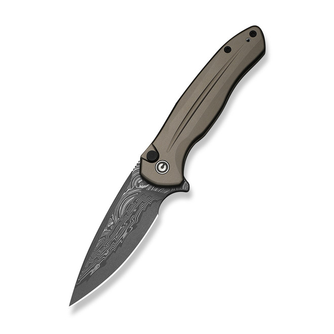 Civivi Button Lock Kitefin Folding Knife Brownish/Gray Aluminum Handle Damascus Plain Edge C24091-DS1