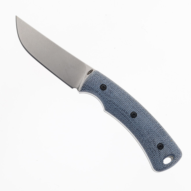 Three Rivers TagAlong Fixed Blade MagnaCut Blade Double Blue Denim Micarta Handle Taco Leather Sheath