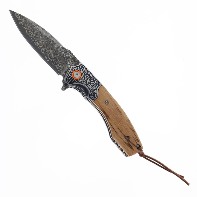 Klaken Ardent Folding Knife Zebrawood Handle Damascus Plain Edge J358-Zebrawood