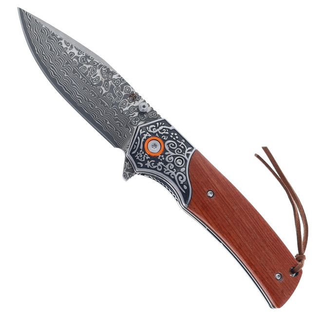 Klaken Folding Knife Red Sandalwood Handle Damascus Plain Edge J386-Aegis-Red-Sandalwood