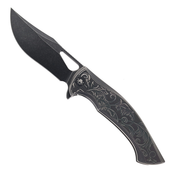 Klaken Folding Knife Black TA5 Titanium Handle M390 Plain Edge Stonewash Finish B11-HODR-Black