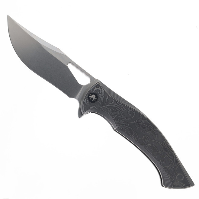 Klaken Folding Knife Grey TA5 Titanium Handle M390 Plain Edge Stonewash Finish B11-HODR-Grey