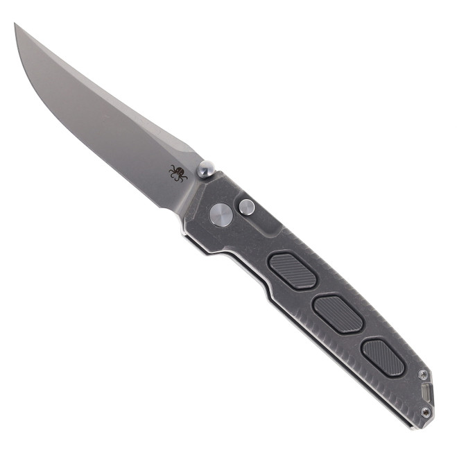 Klaken Folding Knife Grey Titanium Handle M390 Plain Edge Stonewash Finish B12-STRIX-Grey