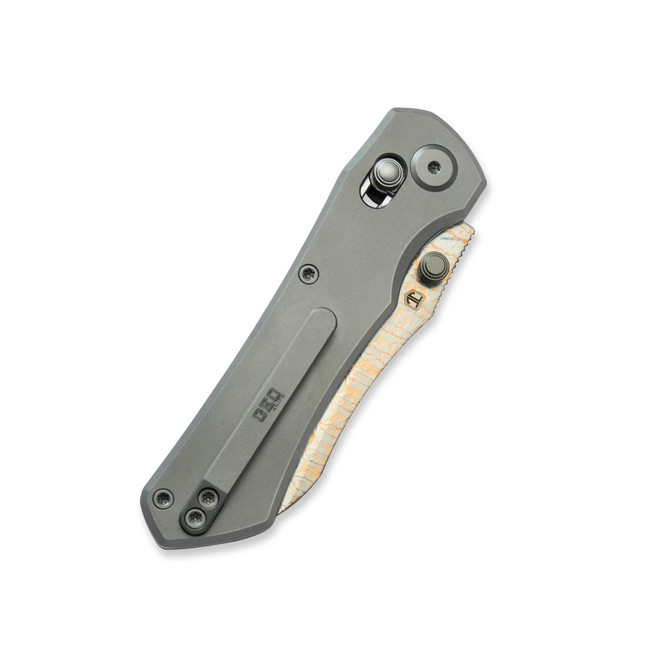 Geo Komodo Folding Knife Gray Titanium Handle Damascus/Copper Drop