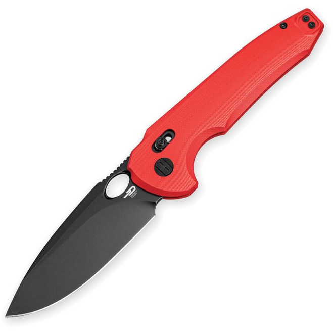 Bestech Noctar Folding Knife Red G10 Handle 14C28N Drop Point Plain Edge Black PVD Finish BG66G