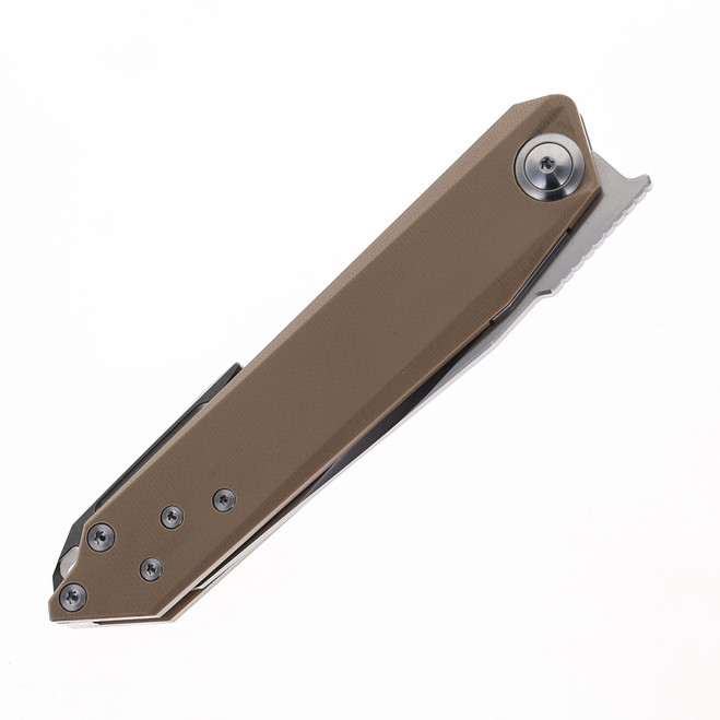 TwoSun Folding Knife Brown G10 Handle N690 Plain Edge Stonewash