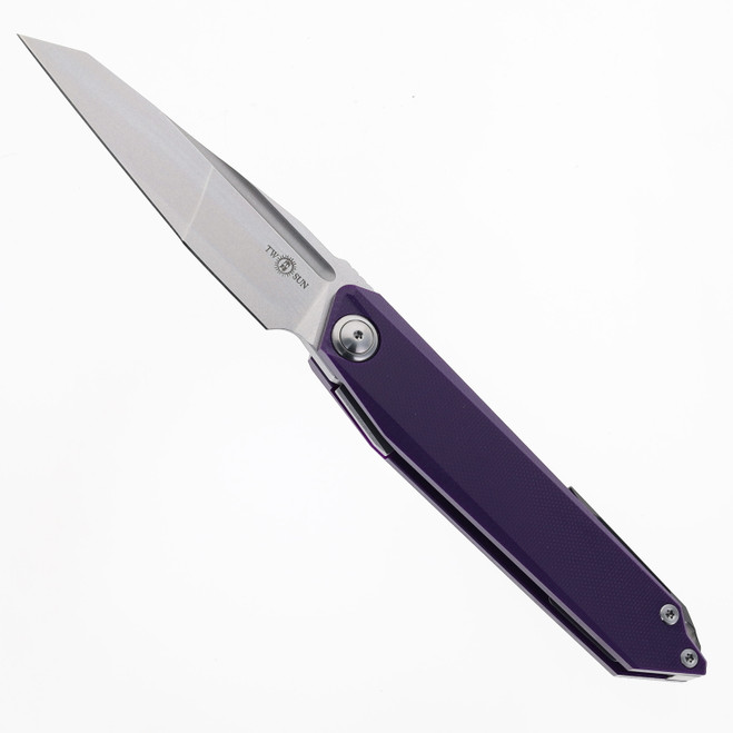 TwoSun Folding Knife Purple G10 Handle N690 Plain Edge Stonewash Finish TS218-Purple