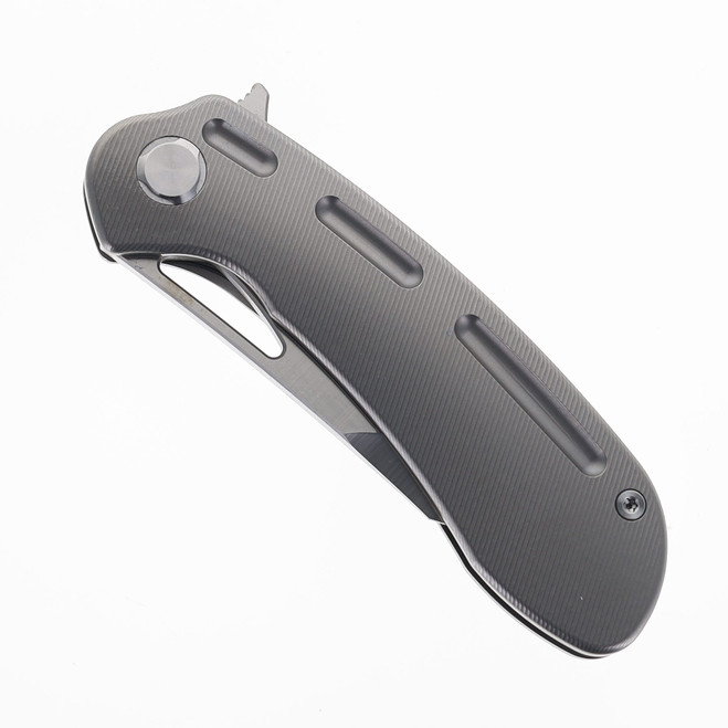 TwoSun Folding Knife Grey Titanium Handle M390 Plain Edge ts261