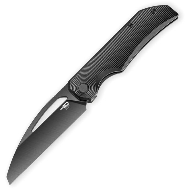 Bestech Taipan Folding Knife Black DLC Titanium Handle Magnacut Sheepsfoot Plain Black DLC Blade BT2503E