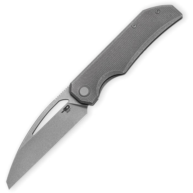 Bestech Taipan Folding Knife Dark Gray Stonewash Titanium Handle Magnacut Sheepsfoot Plain Gray Stonewash Blade BT2503F