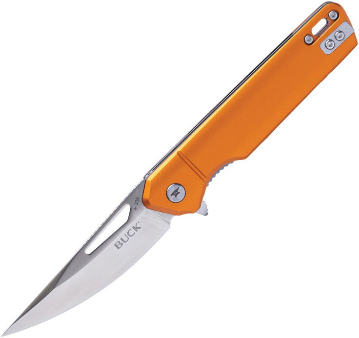 Buck Infusion Linerlock Folding Knife Orange Aluminum Handle 7Cr17MoV Drop Point Plain Edge Satin Finish 239ORS