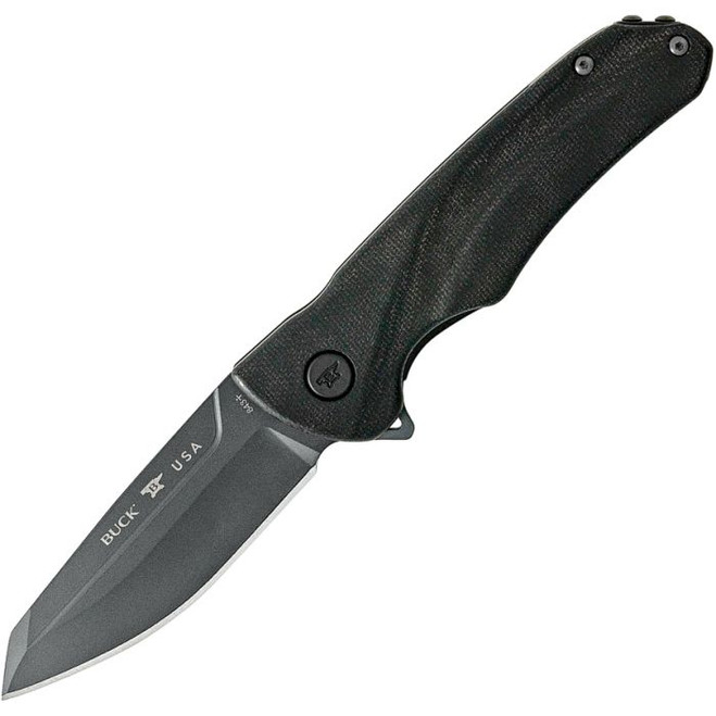 Buck Sprint Ops Linerlock Folding Knife Black Canvas Micarta Handle S35VN Reverse Tanto Plain Edge Black Cerakote Finish 843BKS