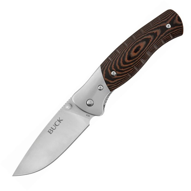 Buck Selkirk Folding Knife Black/Brown Micarta Handle 420HC Drop Point Plain Edge 0836BRS