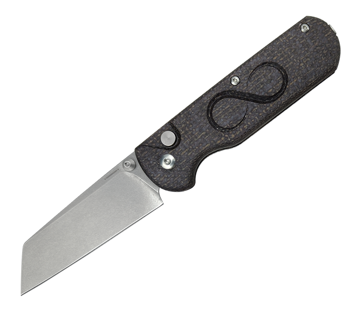 (Stiff Detent) Open Box/Returned Returned Straight Line Rox Folding Knife Brown Burlap Micarta Handle M390 Plain Edge Stonewash Finish RX-BB