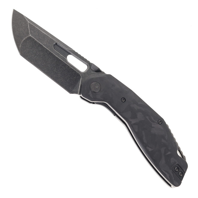 Ketuo Yakuza CF Folding Knife Black Marbled Carbon Fiber Handle Black Stonewashed 154CM Blade