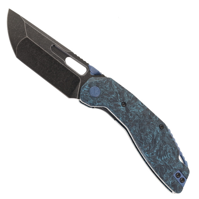 Ketuo Yakuza CF Folding Knife Blue Marbled Carbon Fiber Handle Black Stonewashed 154CM Blade