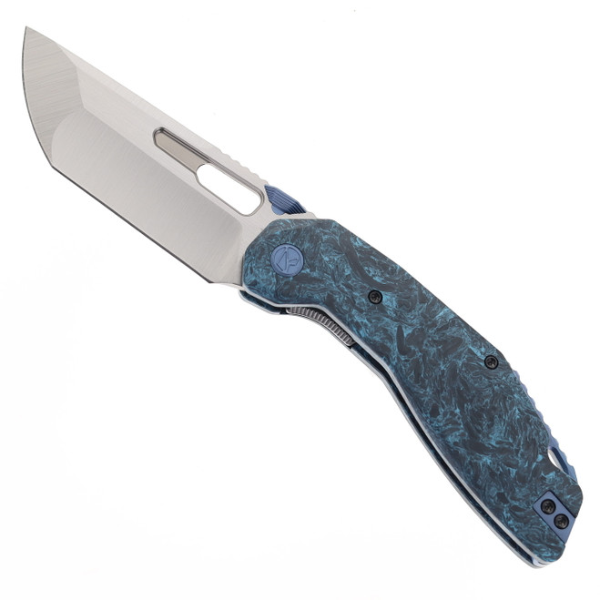 Ketuo Yakuza CF Folding Knife Blue Marbled Carbon Fiber Handle Satin Blade