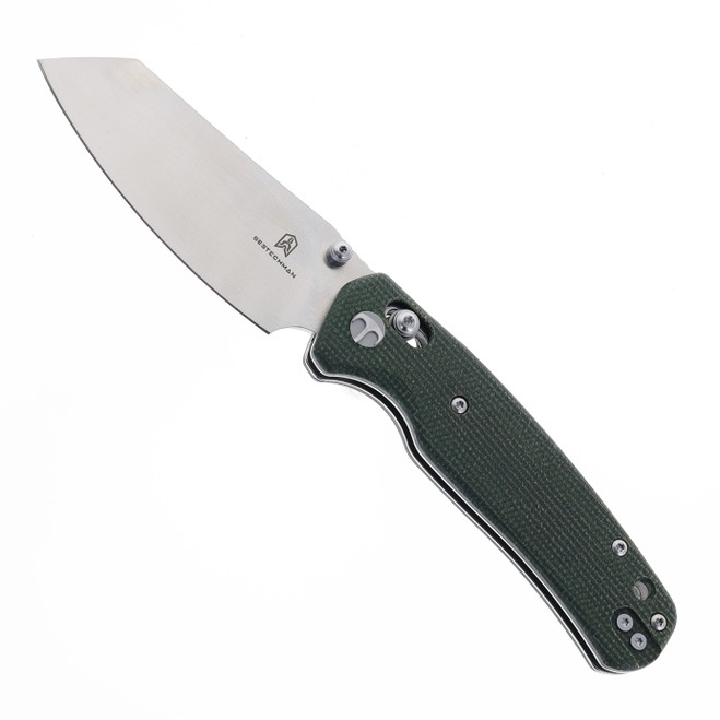Bestechman CICADA’S WING Folding Knife OD Green Micarta Handle 10Cr15MoV Plain Edge Satin Finish BMK06-M-2
