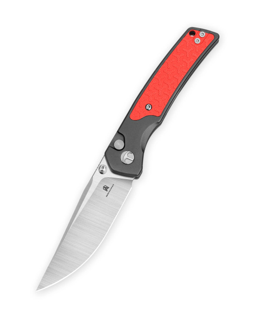 Bestechman ICEBREAKER Folding Knife Black/Red Aluminum/G10 Handle D2 Plain Edge Satin Finish BMK16A