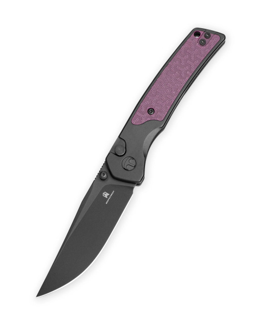 Bestechman ICEBREAKER Folding Knife Black/Purple Aluminum/G10 Handle D2 Plain Edge Black PVD Finish BMK16C