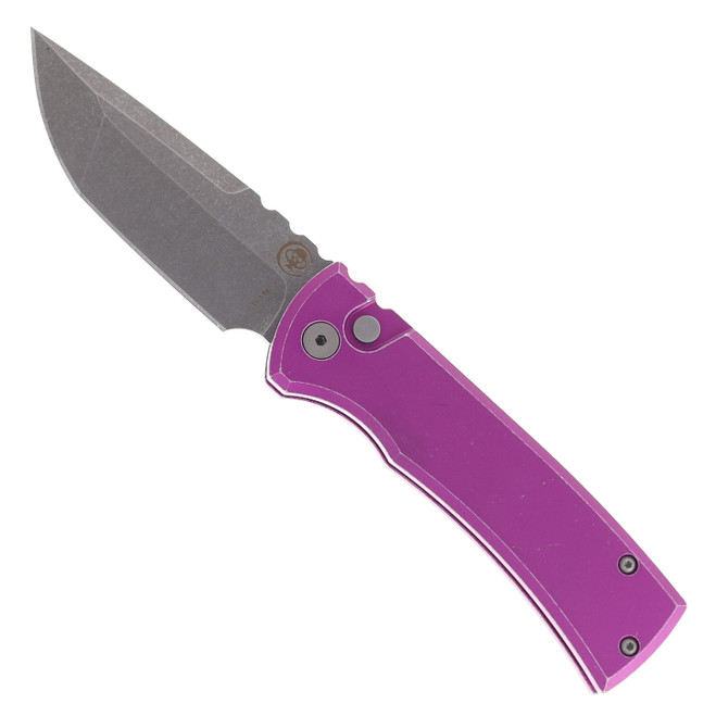 Chaves Knives Pro-Tech Redencion 229 Automatic Knife Purple Battle Worn Aluminum Handle Stonewashed Drop Point S35-VN Blade