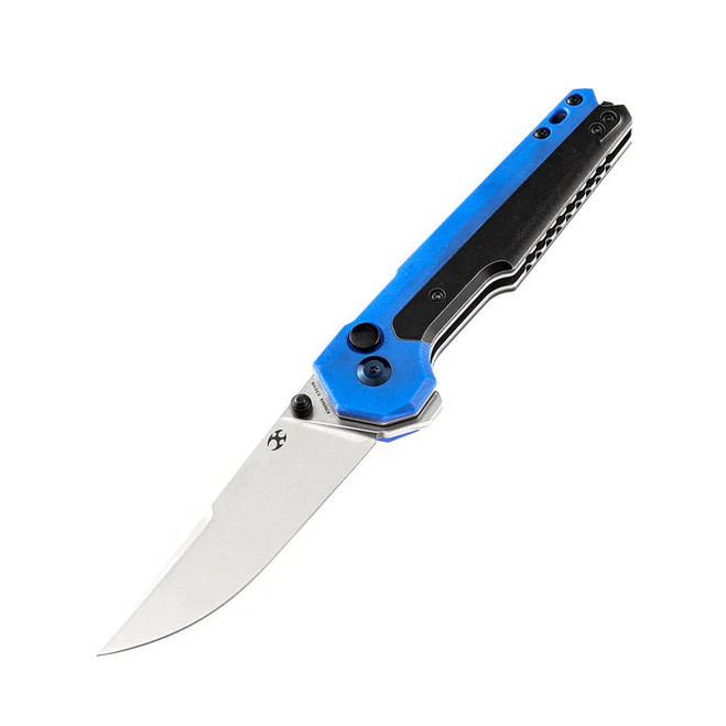 (Button Stick) Open Box/Returned Discontinued Kansept Folding Knife Tac Button Lock Knife Blue G10 Titanium Handle CPM-S35VN Blade K2009A6