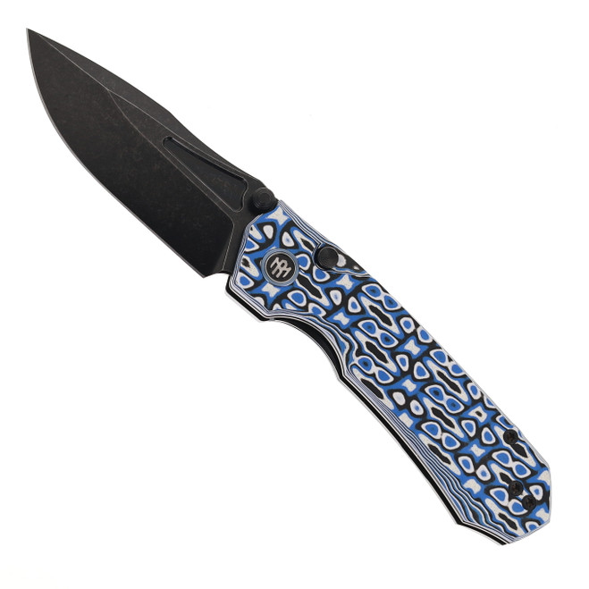 Remette RT-Rhino Folding Knife White, Blue & Black G10 Handle D2 Blade RNGD262