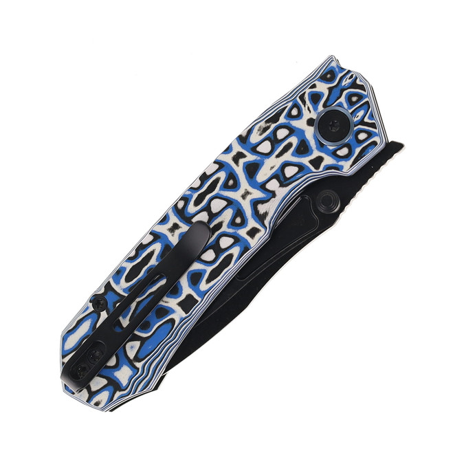 Remette RT-Rhino Folding Knife White, Blue & Black G10 Handle D2