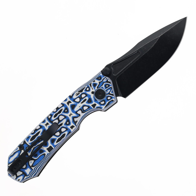 Remette RT-Rhino Folding Knife White, Blue & Black G10 Handle D2