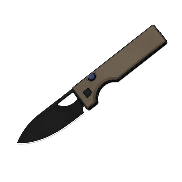 Kizer Little Ringbo Folding Knife Brown Aluminum Handle AEB-L Drop Point Plain Edge Black Stonewash Finish V3708A2