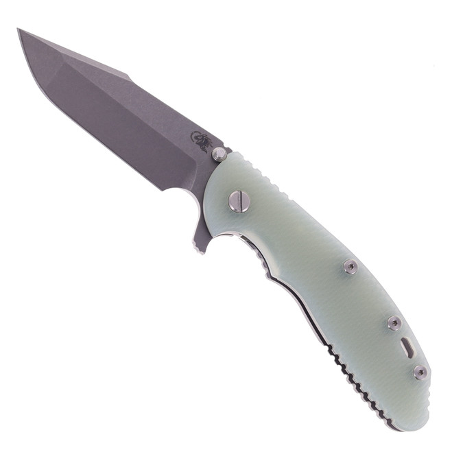 Hinderer Knives XM-24 Harpoon Spanto Blade Folding Knife Translucent Green G10 Working Finish Titanium Handle Working Finish S45VN Blade