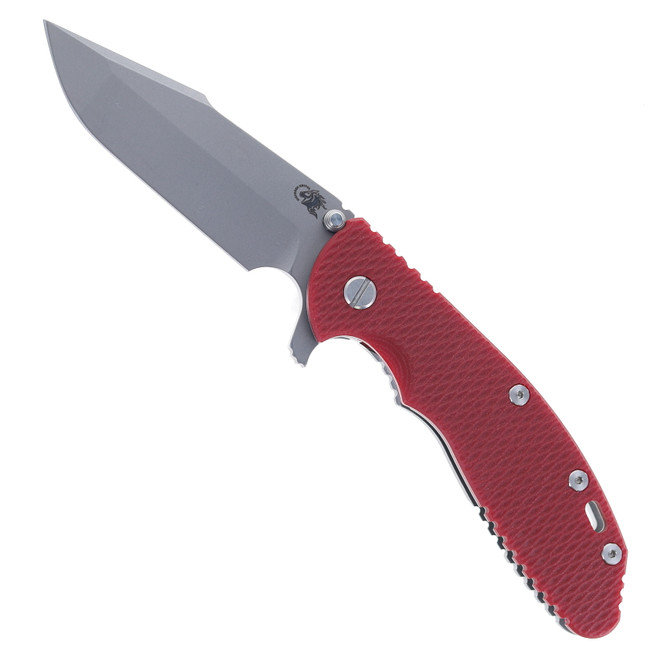 Hinderer Knives XM-24 Harpoon Spanto Blade Folding Knife Red G10 Working Finish Titanium Handle Working Finish S45VN Blade
