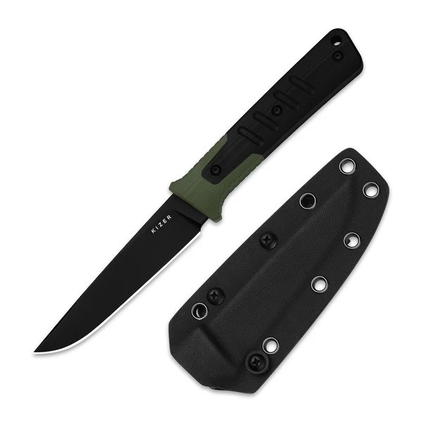 、 Kizer Area Eight Fixed Blade Knife Green/Black G10 Handle AEB-L