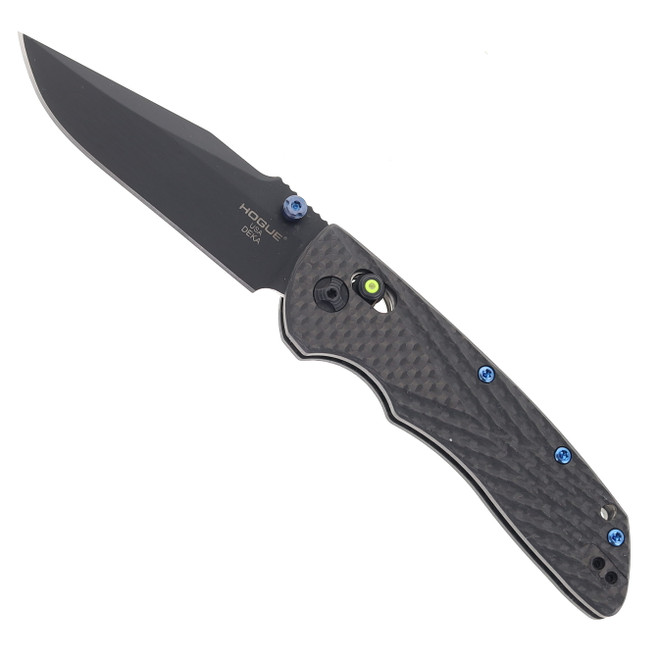Hogue Deka Folding Knife Black Carbon Fiber Handle 20CV Clip Point Plain Black Blade 24299-Lim