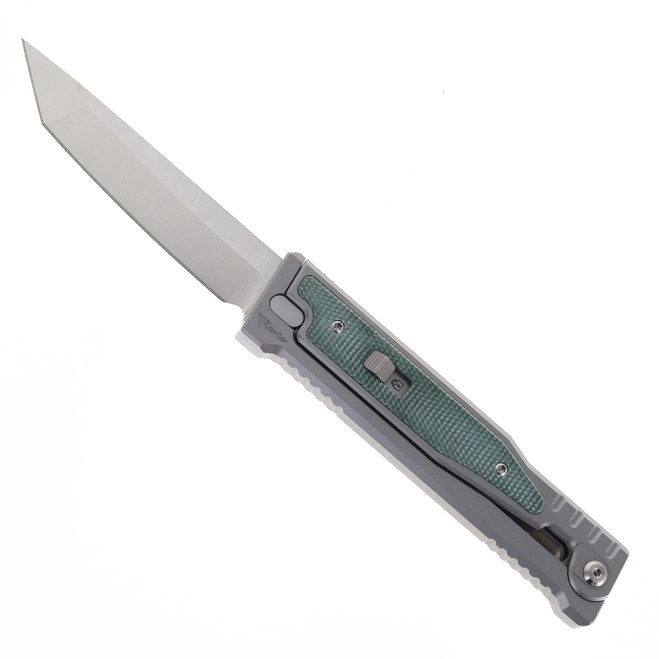 Reate OG EXO Gravity Knife Titanium w/ OD Green Micarta Tanto Elmax Blade