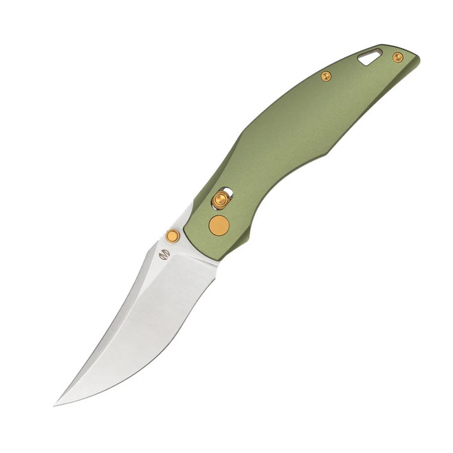 Molsect Shuttle Folding Knife Green Aluminum Handle 14C28N Clip Point/Bowie Plain Edge Satin Finish M2066AG