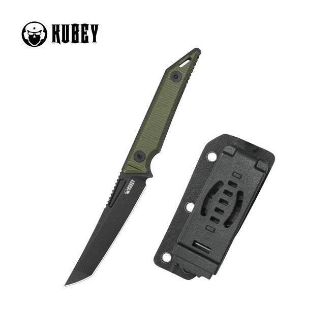 Kubey Goliath Fixed Blade Knife Green Micarta Handle 14C28N Tanto Point Plain Edge Blackwash Finish KU430F