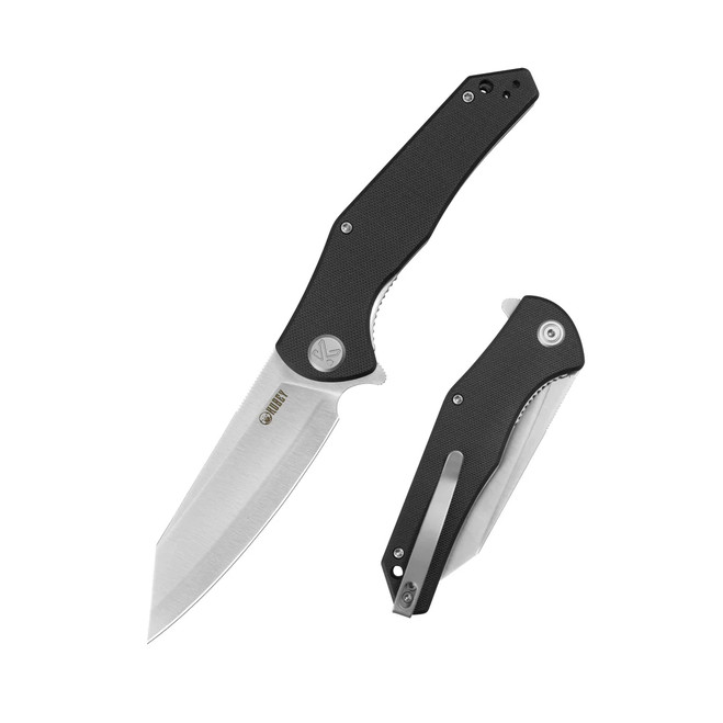 Kubey Flash Folding Knife Black G10 Handle San Mai M2 Reverse Tanto Plain Edge Satin Finish KU158O