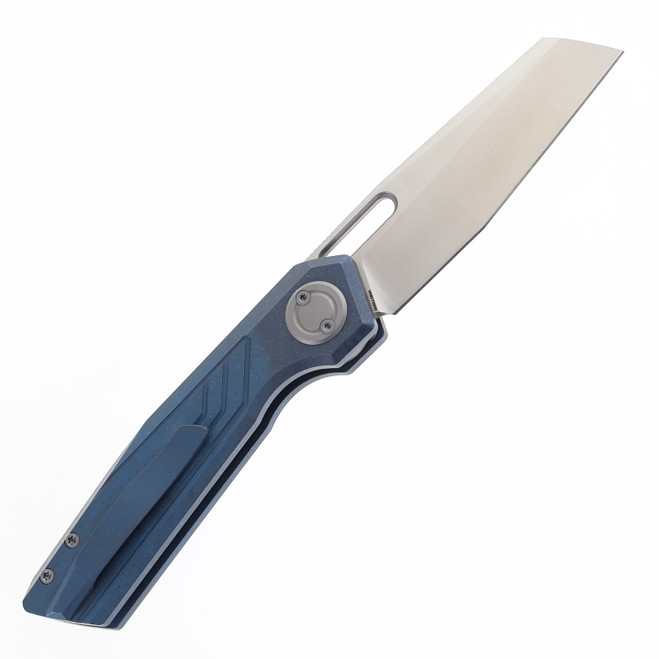 Vosteed Xeno Folding Knife Blue Titanium Handle Vanax Satin Blade
