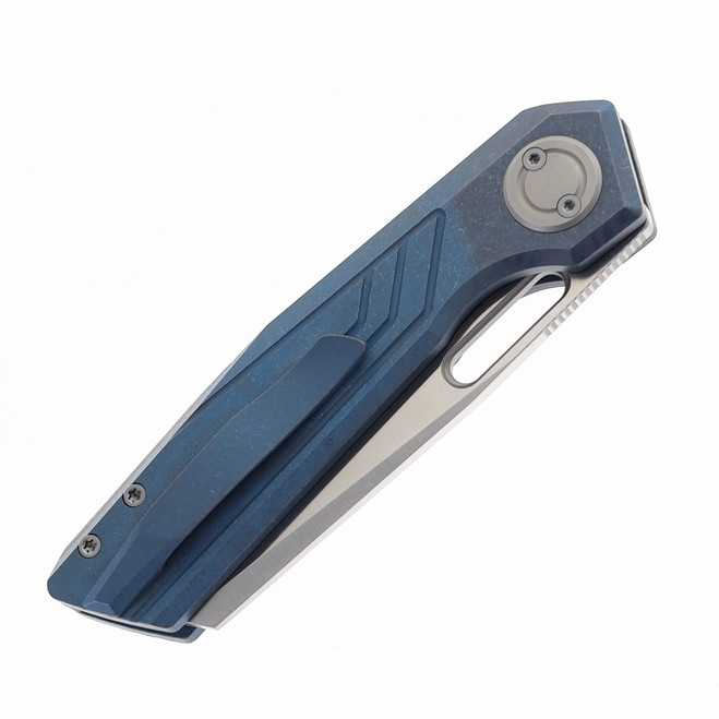Vosteed Xeno Folding Knife Blue Titanium Handle Vanax Satin Blade