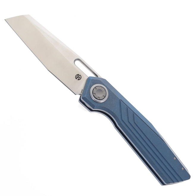 Vosteed Xeno Folding Knife Blue Titanium Handle Vanax Satin Blade A3802