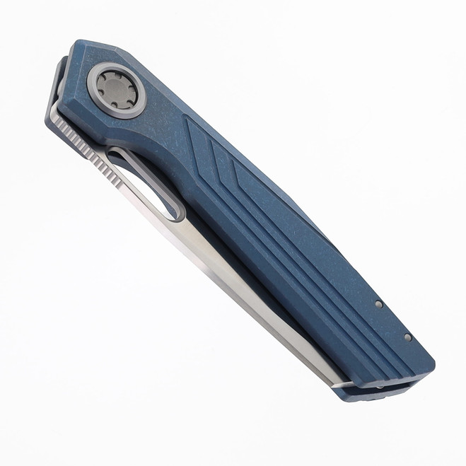 Vosteed Xeno Folding Knife Blue Titanium Handle Vanax Satin Blade