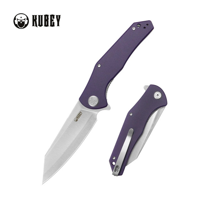 Kubey Flash Folding Knife Purple G10 Handle San Mai M2 Reverse Tanto Plain Edge Satin Finish KU158P
